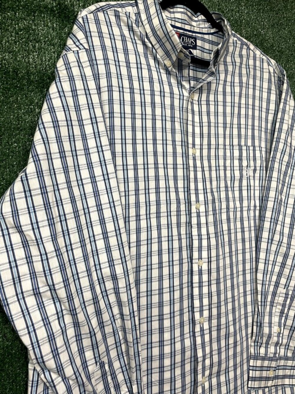 Chaps Shirt Mens 2XL Long Sleeve Button up Small Check Blue White Checkered - Picture 4 of 7
